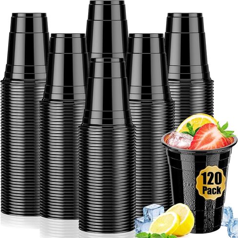 120 Pack 16 oz Black Cups, Heavy Duty Black Plastic Cups for Party, Cold Drinks, BBQ, Black Disposable Cups for Christmas, Halloween, Wedding, Birthday, Picnic, Serving and Celebrations in Saudi Arabia