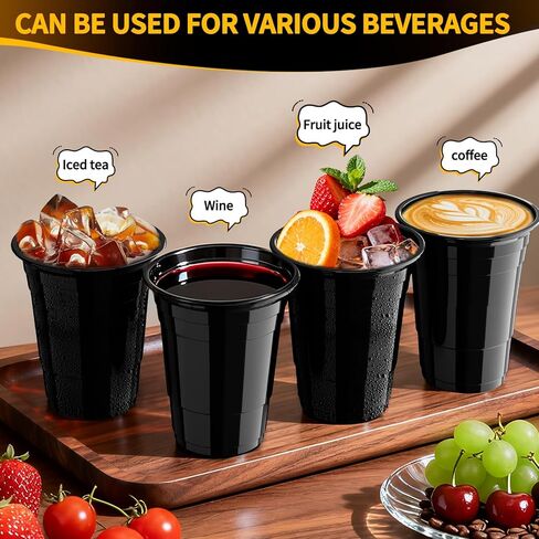 120 Pack 16 oz Black Cups, Heavy Duty Black Plastic Cups for Party, Cold Drinks, BBQ, Black Disposable Cups for Christmas, Halloween, Wedding, Birthday, Picnic, Serving and Celebrations in Saudi Arabia