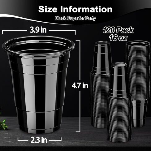 120 Pack 16 oz Black Cups, Heavy Duty Black Plastic Cups for Party, Cold Drinks, BBQ, Black Disposable Cups for Christmas, Halloween, Wedding, Birthday, Picnic, Serving and Celebrations in Saudi Arabia