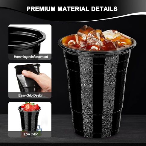 120 Pack 16 oz Black Cups, Heavy Duty Black Plastic Cups for Party, Cold Drinks, BBQ, Black Disposable Cups for Christmas, Halloween, Wedding, Birthday, Picnic, Serving and Celebrations in Saudi Arabia