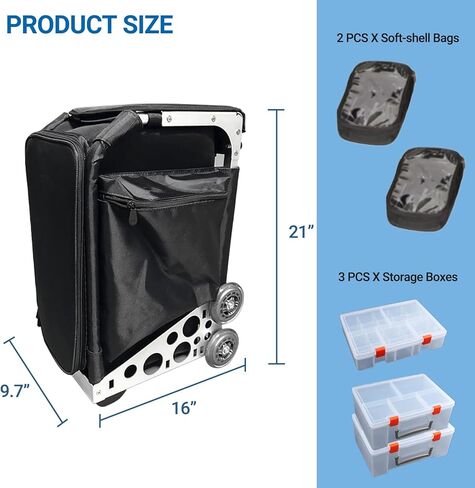 حقيبة استدعاء معيارية للبيت الطبي - عربة تخزين دوارة لزيارة الطبيب المحترف للعيادات والأطباء والاستخدام البيطري، سبائك الألومنيوم، 13.2 بوصة طول × 10.2 بوصة عرض × 21.7 بوصة ارتفاع in Kuwait