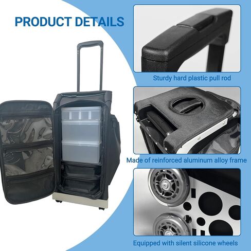 حقيبة استدعاء معيارية للبيت الطبي - عربة تخزين دوارة لزيارة الطبيب المحترف للعيادات والأطباء والاستخدام البيطري، سبائك الألومنيوم، 13.2 بوصة طول × 10.2 بوصة عرض × 21.7 بوصة ارتفاع in Kuwait