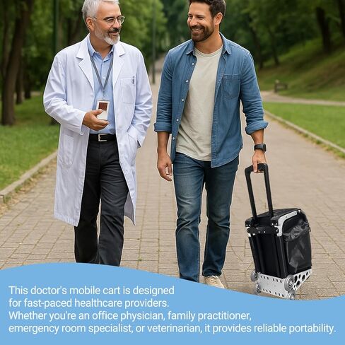 حقيبة استدعاء معيارية للبيت الطبي - عربة تخزين دوارة لزيارة الطبيب المحترف للعيادات والأطباء والاستخدام البيطري، سبائك الألومنيوم، 13.2 بوصة طول × 10.2 بوصة عرض × 21.7 بوصة ارتفاع in Kuwait