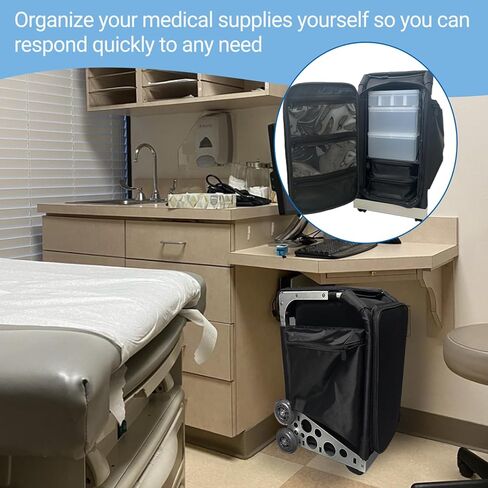 حقيبة استدعاء معيارية للبيت الطبي - عربة تخزين دوارة لزيارة الطبيب المحترف للعيادات والأطباء والاستخدام البيطري، سبائك الألومنيوم، 13.2 بوصة طول × 10.2 بوصة عرض × 21.7 بوصة ارتفاع in Kuwait