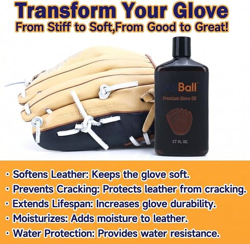 AliBall Premium Baseball Glove Oil - Softens, Hydrates, and Break-in for Baseball/Softball Gloves - 100% Natural, Baseball Glove Conditioner Break in in Kuwait