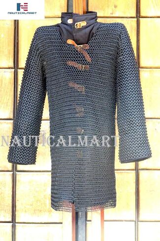 NauticalMart Chainmail Medieval Haubergeon Shirt Butted Long Shirt Black Halloween in Saudi Arabia