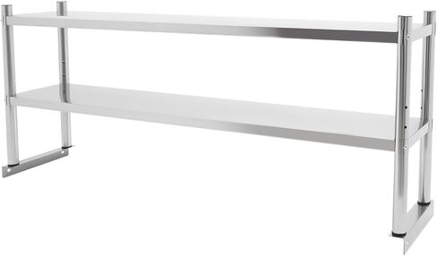 رف مزدوج من الفولاذ المقاوم للصدأ مقاس 30.48 سم × 152.4 سم سعة الوزن 176 رطل، رف قابل للتعديل بطبقتين للإعداد وطاولة العمل في المنزل والمطبخ in Kuwait