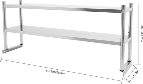 رف مزدوج من الفولاذ المقاوم للصدأ مقاس 30.48 سم × 152.4 سم سعة الوزن 176 رطل، رف قابل للتعديل بطبقتين للإعداد وطاولة العمل في المنزل والمطبخ in Kuwait