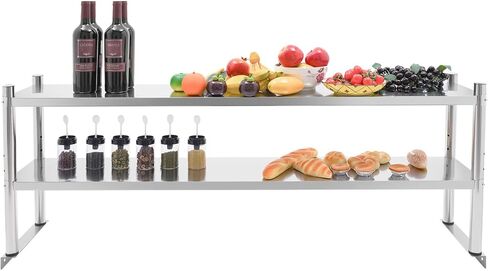 رف مزدوج من الفولاذ المقاوم للصدأ مقاس 30.48 سم × 152.4 سم سعة الوزن 176 رطل، رف قابل للتعديل بطبقتين للإعداد وطاولة العمل في المنزل والمطبخ in Kuwait