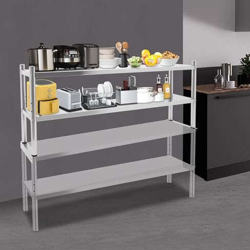 رف مزدوج من الفولاذ المقاوم للصدأ مقاس 30.48 سم × 152.4 سم سعة الوزن 176 رطل، رف قابل للتعديل بطبقتين للإعداد وطاولة العمل في المنزل والمطبخ in Kuwait