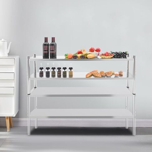 رف مزدوج من الفولاذ المقاوم للصدأ مقاس 30.48 سم × 152.4 سم سعة الوزن 176 رطل، رف قابل للتعديل بطبقتين للإعداد وطاولة العمل في المنزل والمطبخ in Kuwait