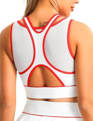 Women's Color Block Mesh Sports Bra High Impact Supportive Workout Tank Top with Removable Pads for Running Yoga Tennis in Kuwait