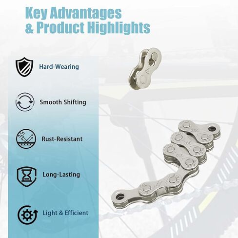 6/7/8 Speed Universal Bicycle Chain, Silver Nickel Plated Rust Resistant Bicycle Chain for Mountain Bicycle and Road Bicycle in Saudi Arabia