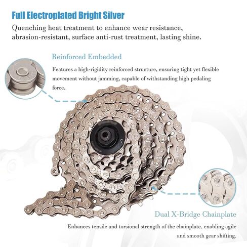 6/7/8 Speed Universal Bicycle Chain, Silver Nickel Plated Rust Resistant Bicycle Chain for Mountain Bicycle and Road Bicycle in Saudi Arabia