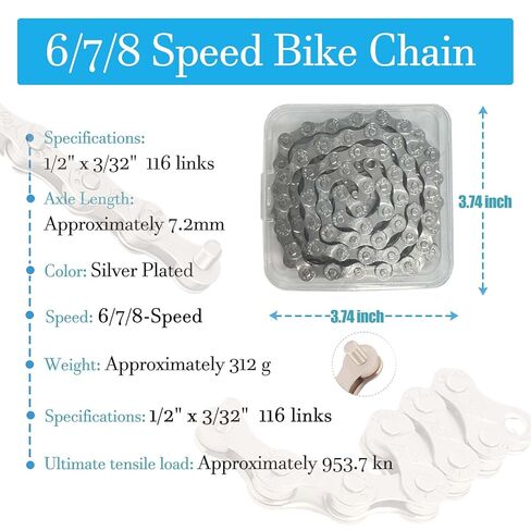 6/7/8 Speed Universal Bicycle Chain, Silver Nickel Plated Rust Resistant Bicycle Chain for Mountain Bicycle and Road Bicycle in Saudi Arabia