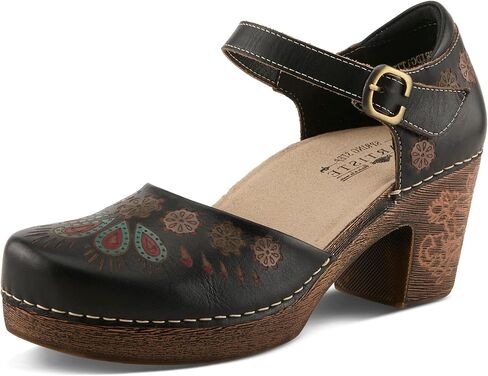 L'Artiste BRIDGITTE Hand-Painted Mary Jane – Leather Floral Strap Heel with Arch Support in Saudi Arabia