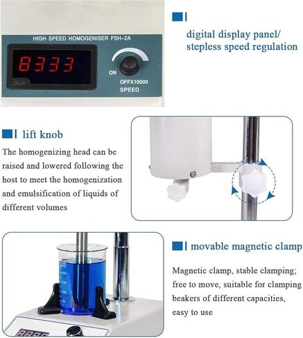 Homogenizer Emulsifier Mixer, High-Speed Disperser with Adjustable RPM 8000-22000, Includes 2 Working Heads, Suitable for 5-1000ml Samples in Saudi Arabia