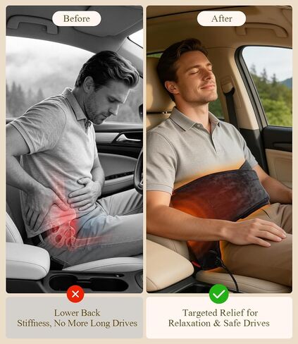 حزام تسخين السيارة لسائقي الشاحنات: كهربائي 12/24 فولت ساخن للغاية 159 درجة فهرنهايت - 30 ثانية تخفيف أكثر دفئًا لأسفل الظهر - اخرج دون إعاقة بعد القيادة طوال اليوم - إيقاف تلقائي لمدة 4 ساعات وقابل للغسل in Kuwait