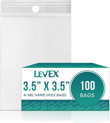 Levex - 3.5" x 3.5" (100 Count) 4 Mil Heavy Duty Clear Hang Hole Display Reclosable Zip Plastic Poly Bags with Resealable Lock Seal Zipper for Travel, Storage, Packaging & Shipping in Kuwait