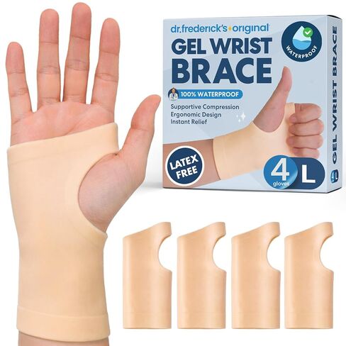 Dr. Frederick's Original Gel Wrist Brace - 4 ct - Mild Carpal Tunnel, Arthritis & Tendonitis Relief - Waterproof Fingerless Compression Sleeve - Fits Left & Right Hand - Men & Women - Medium in Saudi Arabia