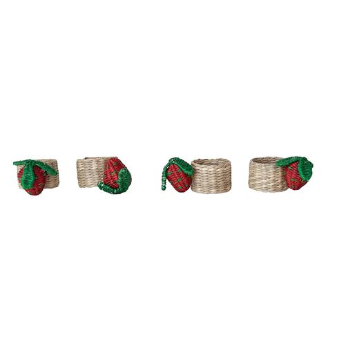 Creative Co-Op 4-Piece Hand-Woven Seagrass Strawberry Napkin Rings, Natural, Red and Green in Saudi Arabia