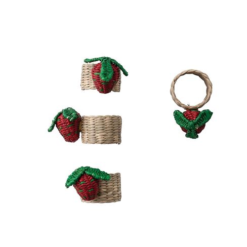 Creative Co-Op 4-Piece Hand-Woven Seagrass Strawberry Napkin Rings, Natural, Red and Green in Saudi Arabia