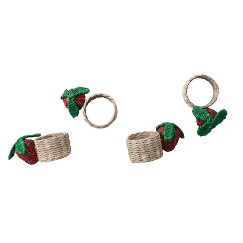 Creative Co-Op 4-Piece Hand-Woven Seagrass Strawberry Napkin Rings, Natural, Red and Green in Saudi Arabia