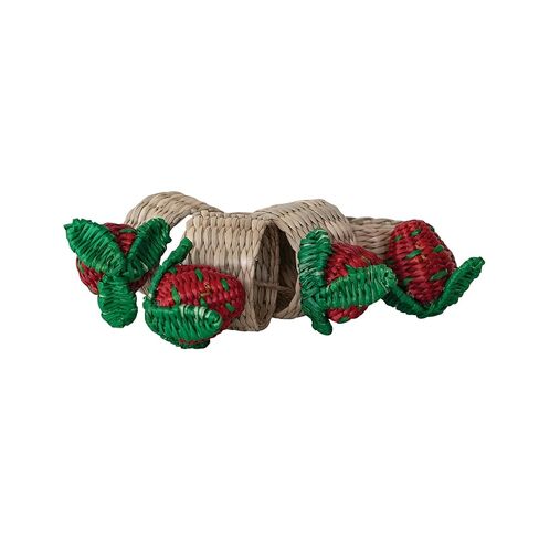 Creative Co-Op 4-Piece Hand-Woven Seagrass Strawberry Napkin Rings, Natural, Red and Green in Saudi Arabia