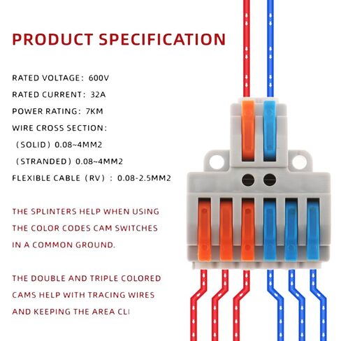 6pcs Lever Wire Connectors 2 in 6 Out Circuit Inline Splices Electrical Wire Connector 28-12 AWG Quick Connect Splice Wire Connectors in Saudi Arabia