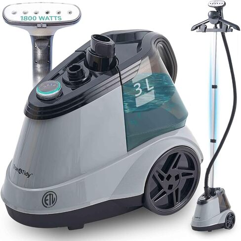 True & Tidy® Commercial Garment Steamer-1800 واط الثقيل للاستخدام المنزلي والتجاري ، 90+ دقيقة بخار مستمر ، دبابة كبيرة 2.9 لتر ، عجلات (X5a White Auto-Off ، Smart Commercial Darment Steamer) in Kuwait