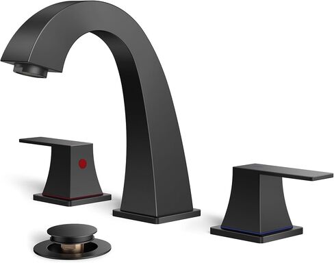FORIOUS Bathroom Sink Faucet 3 Hole, Matte Black Bathroom Faucets for Vanity with Pop-up Drain and Supply Lines, Lead-Free 8 Inch Widespread Faucet for 3 Hole Sink in Saudi Arabia