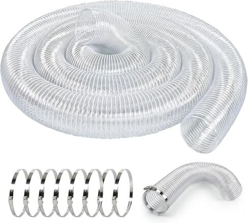 6 Inches 30 FT PVC Dust Collection Hose, Flexible Puncture Resistant Hose with 8 Stainless Steel Clamps, Clear Vacuum Hose for Industrial and Home Use in Kuwait