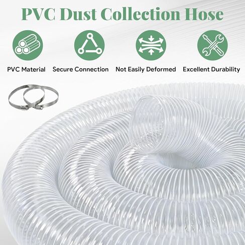 6 Inches 30 FT PVC Dust Collection Hose, Flexible Puncture Resistant Hose with 8 Stainless Steel Clamps, Clear Vacuum Hose for Industrial and Home Use in Kuwait