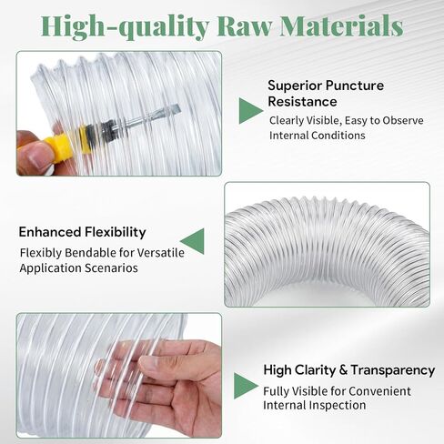 6 Inches 30 FT PVC Dust Collection Hose, Flexible Puncture Resistant Hose with 8 Stainless Steel Clamps, Clear Vacuum Hose for Industrial and Home Use in Kuwait