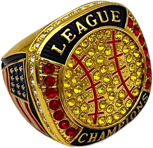 Discount Sports Rings BALL LEAGUE CHAMPIONSHIP RING — GOLD BODY, YELLOW STONES, RED LACES Item 5-30 in Saudi Arabia