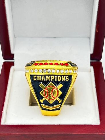 Discount Sports Rings BALL LEAGUE CHAMPIONSHIP RING — GOLD BODY, YELLOW STONES, RED LACES Item 5-30 in Saudi Arabia
