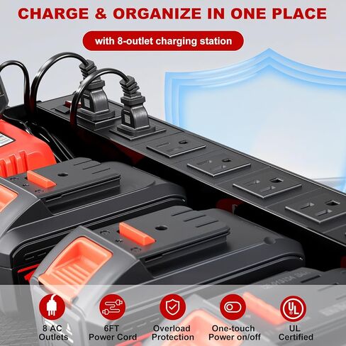 Power Tool Organizer Wall Mount with Charging Station, Heavy Duty 3 Layer Garage Tool Storage with 4 Cordless Drill Holder and 8 Outlet Power Strip, Gift for Men Husband Dad Birthday Anniversary red in Saudi Arabia
