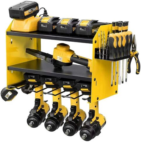 Power Tool Organizer Wall Mount with Charging Station, Heavy Duty 3 Layer Garage Tool Storage with 4 Cordless Drill Holder and 8 Outlet Power Strip, Gift for Men Husband Dad Birthday Anniversary red in Saudi Arabia