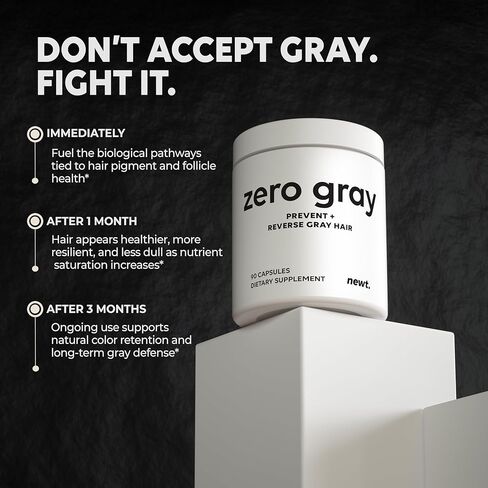 ZERO GRAY™ - مكملات مضادة للشعر الرمادي لعكس الشعر الرمادي بشكل دائم وسريع | استعادة اللون الطبيعي ومنع نمو الشعر الرمادي | البيوتين، الفيتامينات، مكمل الكاتالاز للرجال والنساء | 90 كبسولة in Saudi Arabia