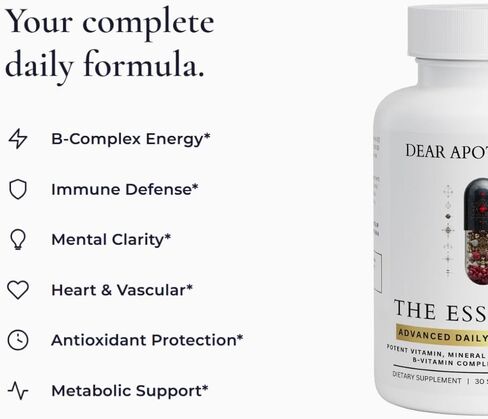 The Essential - فيتامينات يومية متعددة للرجال والنساء، 23 فيتامينًا ومعادن ومزيجًا عشبيًا، دعم المناعة، 60 كبسولة، 30 وجبة، غير معدل وراثيًا، خالي من الغلوتين، صنع في الولايات المتحدة الأمريكية in Kuwait