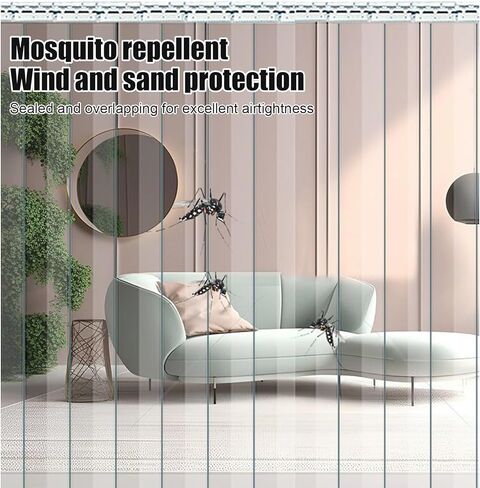 مجموعة ستائر شفافة من شريط PVC للمداخل - ستائر أبواب متينة من الفينيل مع أجزاء صلبة، مثالية للاستخدام في المستودعات والجراج (W105xH230cm/41.34x90.55in) in Kuwait