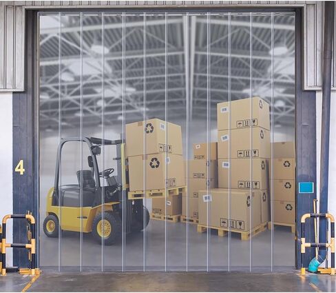 مجموعة ستائر شفافة من شريط PVC للمداخل - ستارة باب متينة من الفينيل مع أجزاء صلبة، تصميم شفاف ناعم، مثالية للجراج والمستودعات (W90xH250cm/35.43x98.43in) in Kuwait