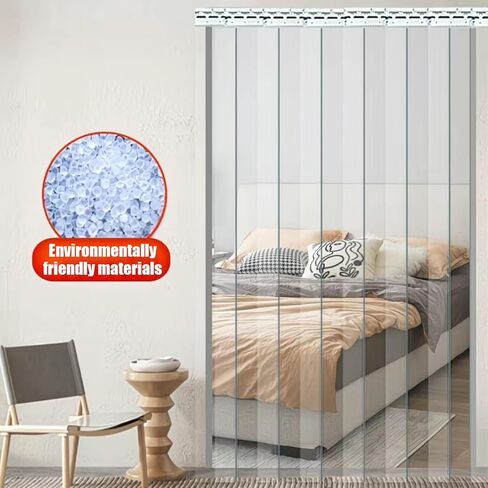 مجموعة ستائر شفافة من شريط PVC للمداخل - ستارة باب متينة من الفينيل مع أجزاء صلبة، تصميم شفاف ناعم، مثالية للجراج والمستودعات (W90xH250cm/35.43x98.43in) in Kuwait