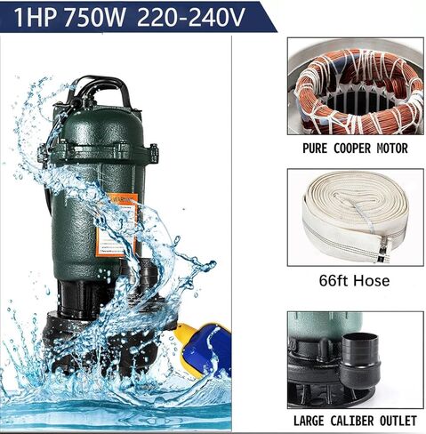 1HP Submersible Sewage Pump,220V-240V 4000GPH Sump Pump Dirty Clean Water Pump with Float Switch,2pc NPT connectors,for Pools,Garden,Pond,Irrigation,Flooded Areas in Kuwait