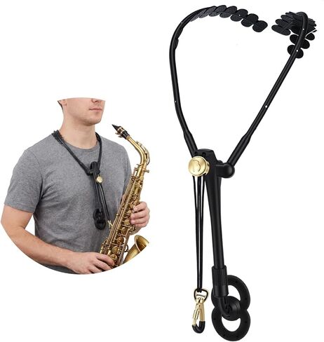 Saxophone Harness, Adjustable Double Shoulder Neck Strap, 360 Swivel & Metal Snap Hook, Comfortable Sax Strap for Alto, Soprano and Baritone Sax, Black in Kuwait