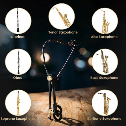 Saxophone Harness, Adjustable Double Shoulder Neck Strap, 360 Swivel & Metal Snap Hook, Comfortable Sax Strap for Alto, Soprano and Baritone Sax, Black in Kuwait