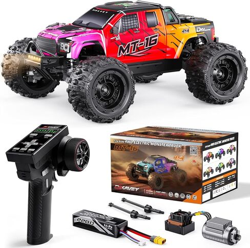 شاحنة 1/16 50 ميلا في الساعة بدون فرشاة 4WD RC، سيارات تحكم عن بعد لجميع التضاريس قابلة للترقية مع بطارية 3S، مقاومة للماء سريعة على الطرق الوعرة RC للبالغين، مناسبة كهدية لمغامرات الثلج/الرمال-أحمر متدرج in Kuwait