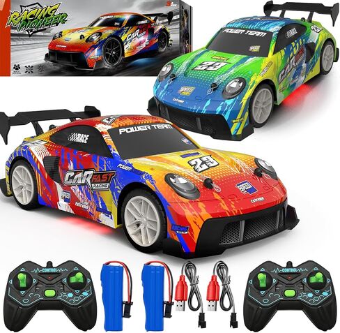2 Pack RC Cars for Kids and Boys, Girls 4-7-8-12, Remote Control Car, LED Lights, 4WD Racing Cars,2.4GHz Dual Player, Colorful Graffiti Designs in Saudi Arabia