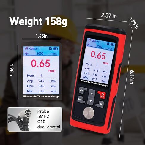 Ultrasonic Metal Thickness Gauge, Metal Gauge Thickness Tool, Measurement Range 1MM to 300MM, 0.01MM Resolution, Measuring 882X / Steel, Metal, Plastic, Glass, PVC, Pipes Thickness,Auto Calibration in Saudi Arabia