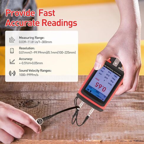 Ultrasonic Metal Thickness Gauge, Metal Gauge Thickness Tool, Measurement Range 1MM to 300MM, 0.01MM Resolution, Measuring 882X / Steel, Metal, Plastic, Glass, PVC, Pipes Thickness,Auto Calibration in Saudi Arabia